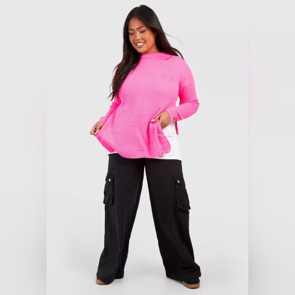Boohoo Side Split Hot Pink Sweater, Plus Size 20